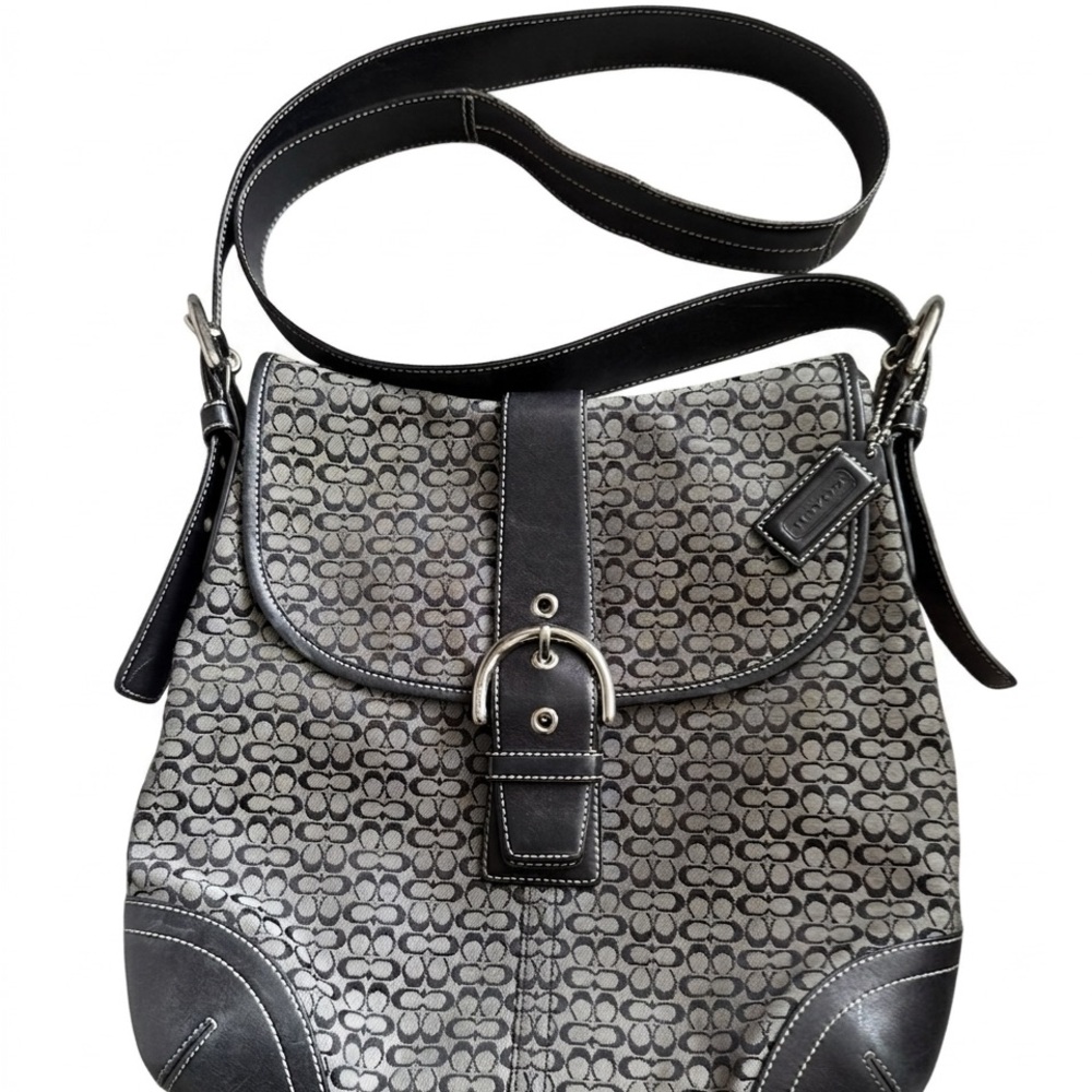 Vintage COACH Soho Signature Buckle Flap Hobo Bag Black Gray 6376 Excellent